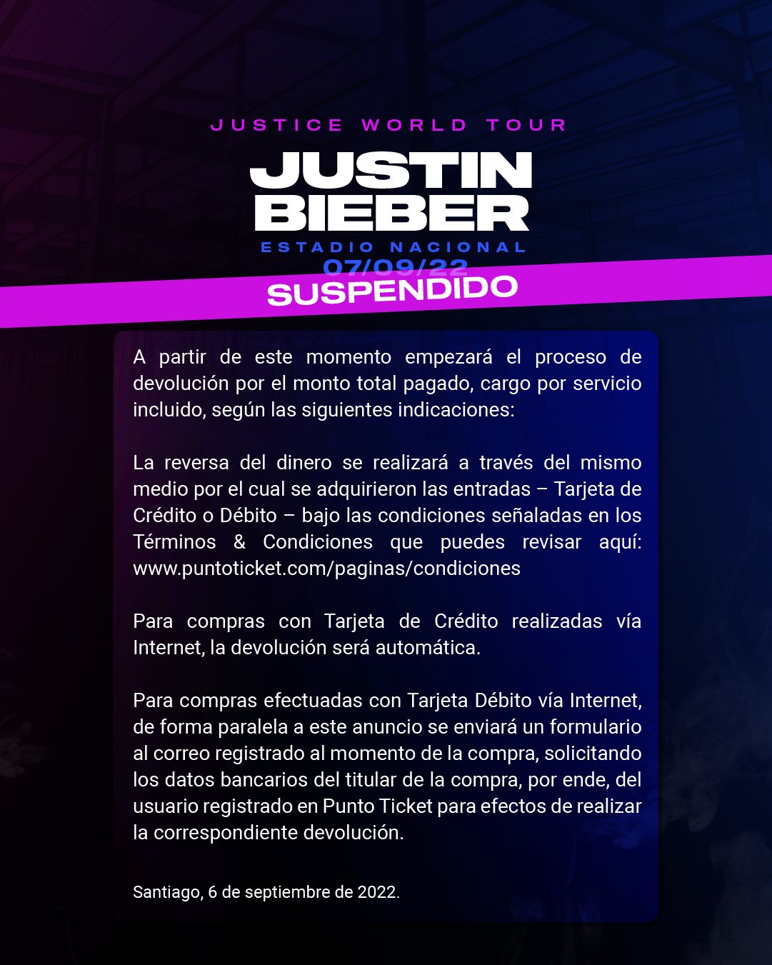 Concierto de Justin Bieber Suspendido