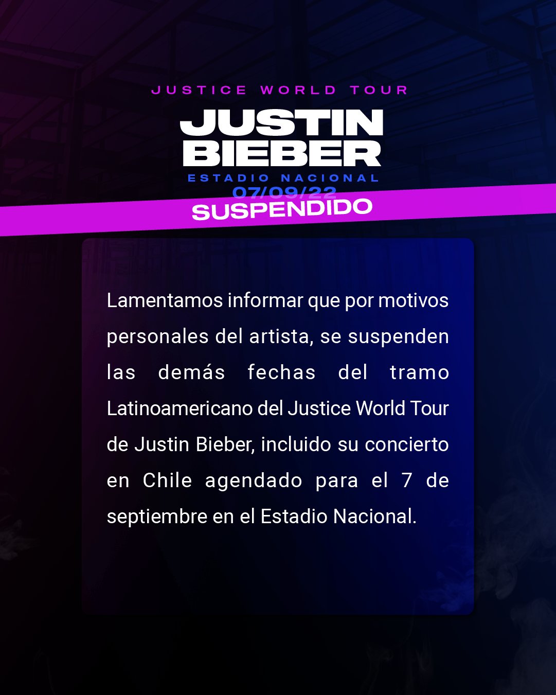 Concierto de Justin Bieber Suspendido